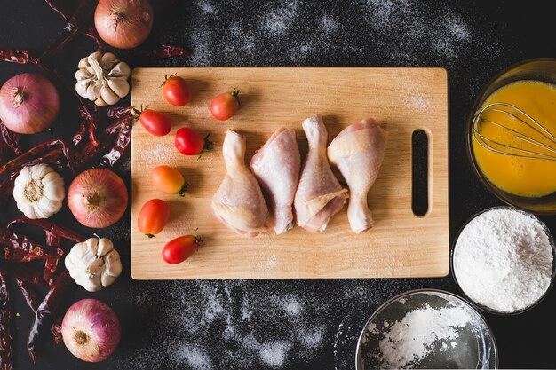 Fresh cuts of chicken ready for cooking.